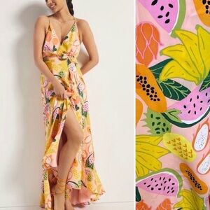Hutch Anthropologie Wrap Tropical Fruit Maxi Dress
